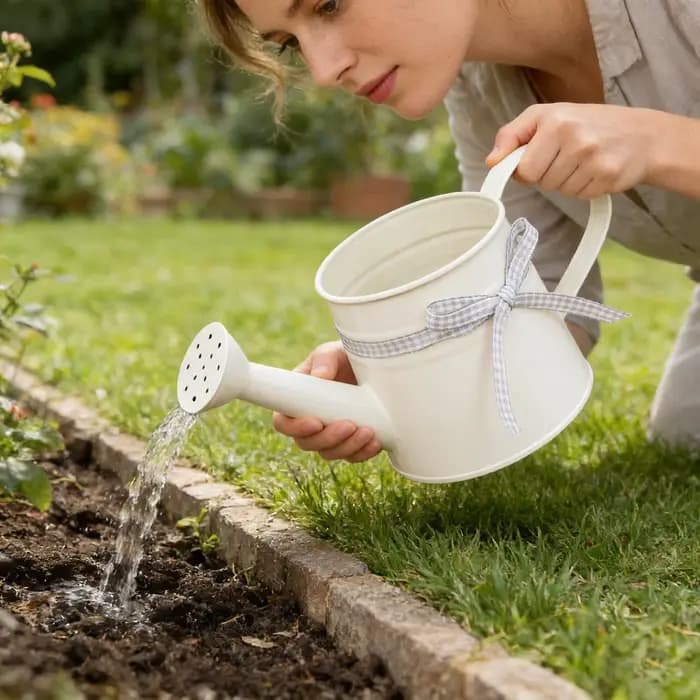 Petite Arrosoir 1L avec Tête de Pulvérisation et Ruban Gingham – Arrosoirs Modernes pour Plantes