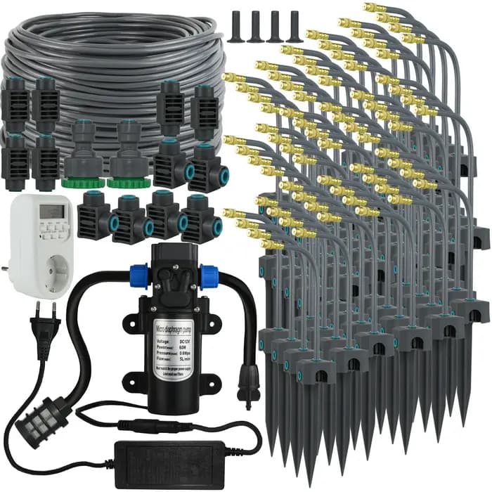 Kit d'irrigation goutte à goutte de jardin 5-30M, pompe auto-amorçante 60W 360 ° Serre de système