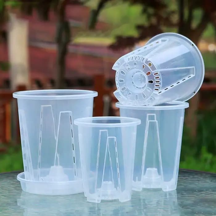 Pot de fleurs transparent pour orchidées avec trous de drainage