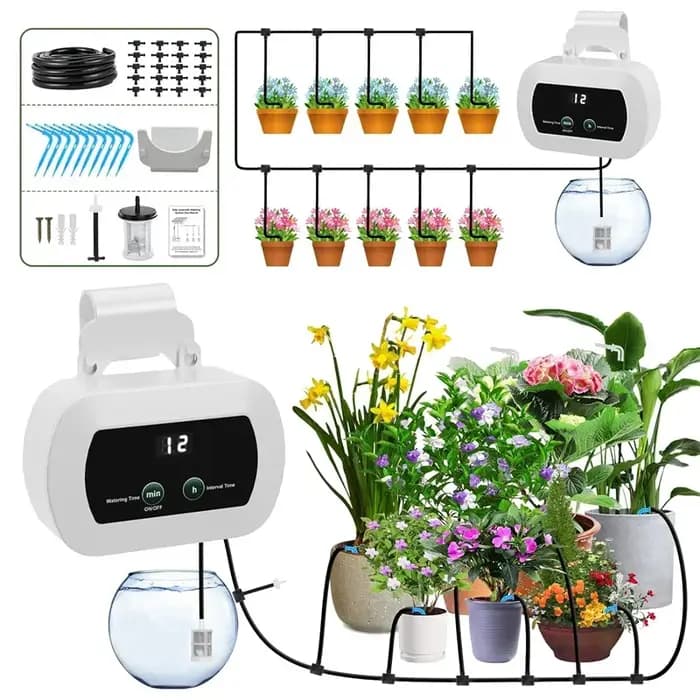 Contrôleur d'irrigation de jardin avec dispositif d'arrosage automatique chronométré, batterie 1800mAh intégrée, système d'arrosage des plantes, chargement USB