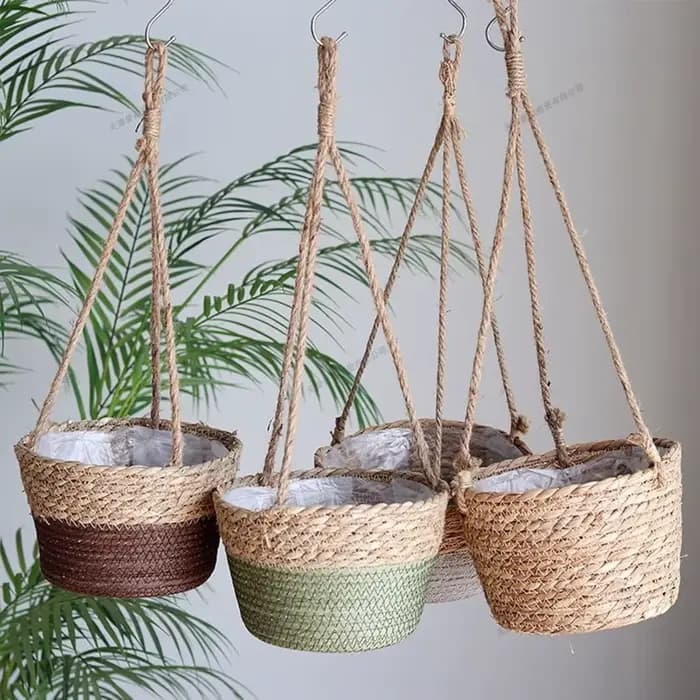 Support de pot de fleurs suspendu en rotin pour plantes d'intérieur et d'extérieur