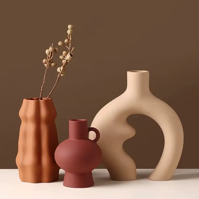 Vase creux circulaire, pot de fleur de beignets en céramique