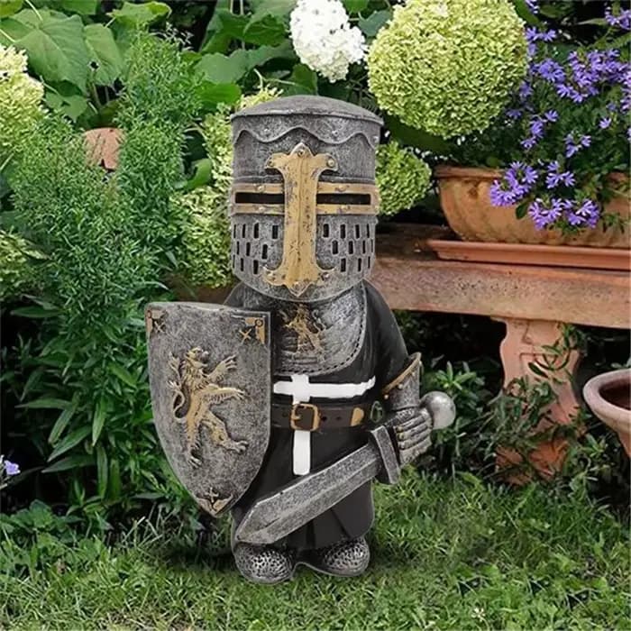Statue de jardin de nains de chevalier européen l'inventaire, armure de garde de templier de croix,