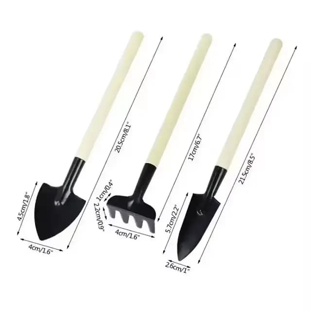 Ensemble de 3 mini-outils de jardinage : petite pelle, râteau, bêche – Outils pour le bonsaï, les pl
