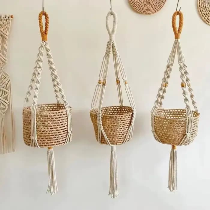 Support de pot de fleurs suspendu en corde de coton style bohème