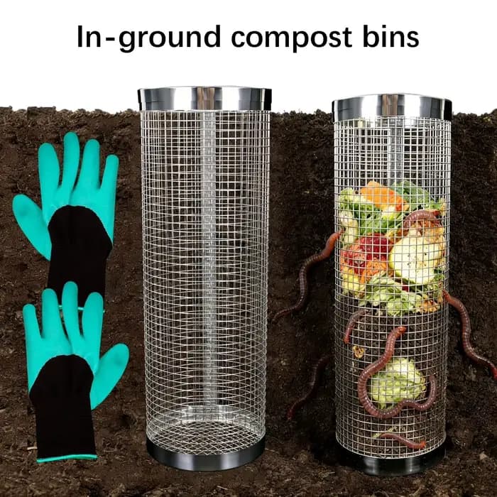 2 composteuses de jardin souterraines pour vers de terre avec gants pour recycler les déchets alimen