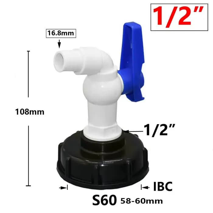 Adaptateur de réservoir IBC 60mm, connexion de Valve filetée 1/2 "3/4", connecteurs de robinet de bo