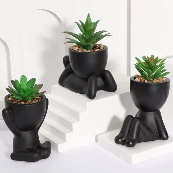 3 pièces/ensemble artificiel Aloe Vera succulente dessin animé Pot plante faux succulente noir PE matériel plantes artificielles décoration de la maison
