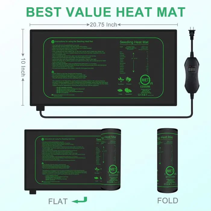 Tapis chauffant pour semis avec thermostat numérique, pour plantes d'intérieur, germination, propaga