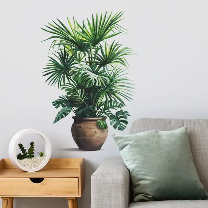 Autocollant mural auto-adhésif en Pot de plante verte