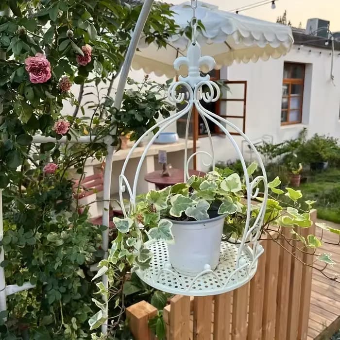 Panier suspendu style couronne antique, jardinière extérieure en fer forgé, support de pot de fleurs