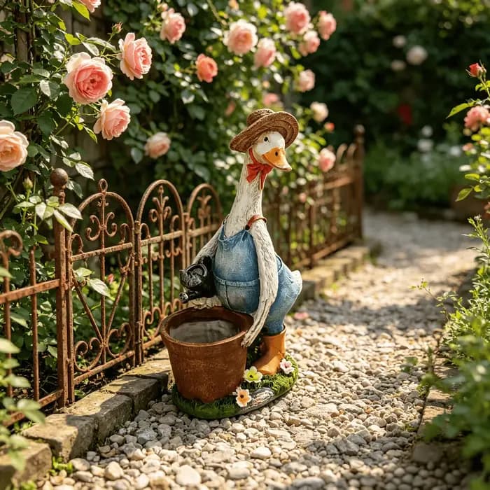 Statue de canard de jardin en résine avec jardinière ; Ornement