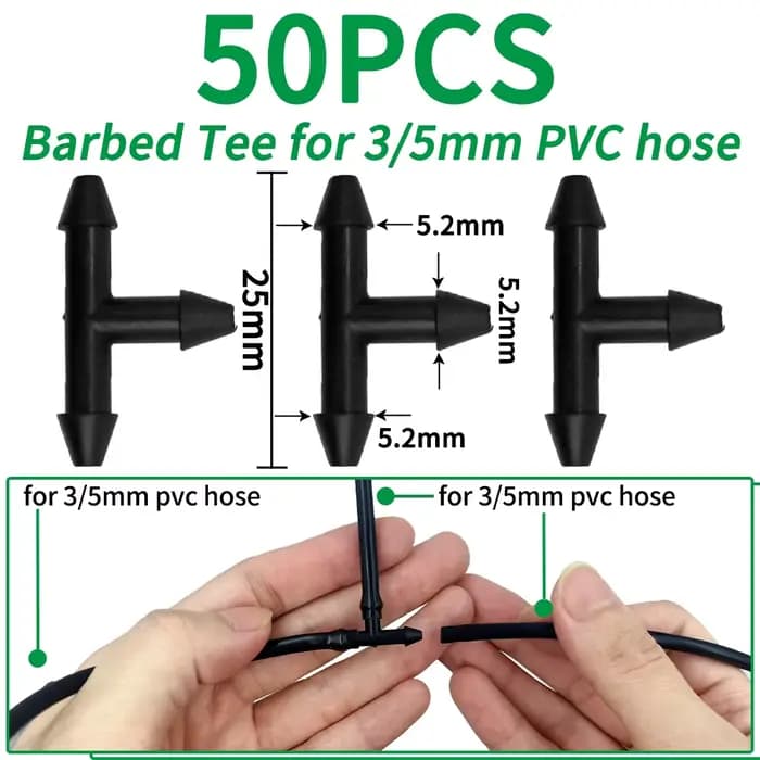 Oasis 50 pièces connecteur en t à 3 voies barbelé en plastique pour tube de 3/5mm raccords de tuyau