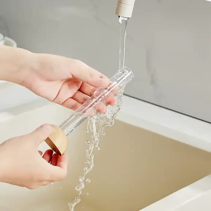 Vase à tubes à essai en plastique avec base en bambou