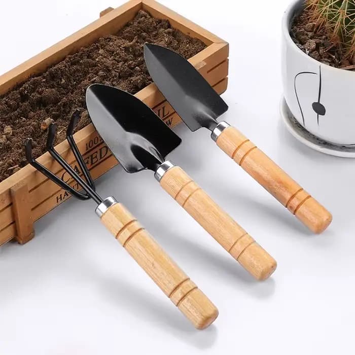Mini kit d'outils de jardinage de bureau – Ensemble de 3 petits outils à main (truelle et râteau) pour plantes en pot