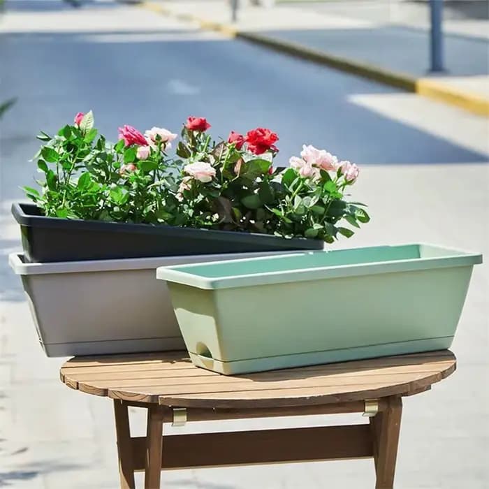 1 ensemble de plantes de balcon, jardinière de fleurs de légumes avec plateau et support, jardin en plastique, Simple, rectangulaire, suspendu, Long Pot de fleurs