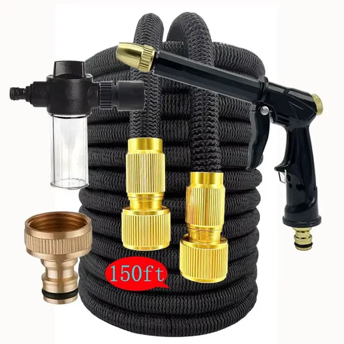 Tuyau d'eau de jardin 25/150 pieds, connecteur métallique extensible, bobine TPE haute pression, tuy