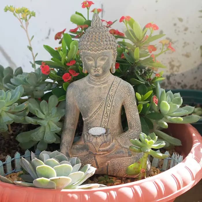 Statue de bouddha avec lumière solaire, décoration de jardin de maison, Figurines de bouddha assis e