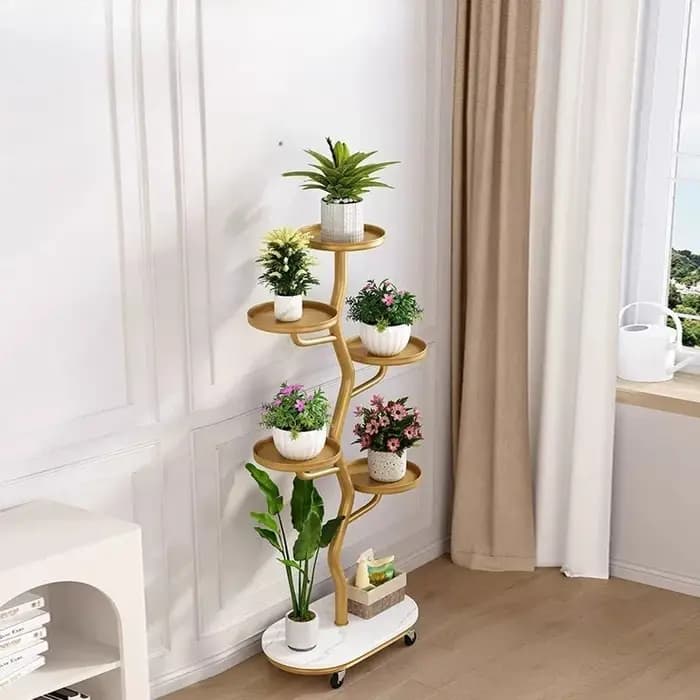 Support de plantes vertical à plusieurs niveaux en métal rond, étagère de luxe pour arbres, décoration d'intérieur et d'extérieur