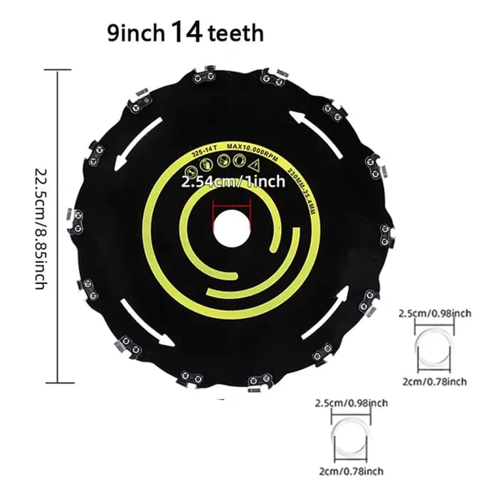 Tête de tondeuse à lame de 9 pouces à 14/20 dents avec 2 accessoires