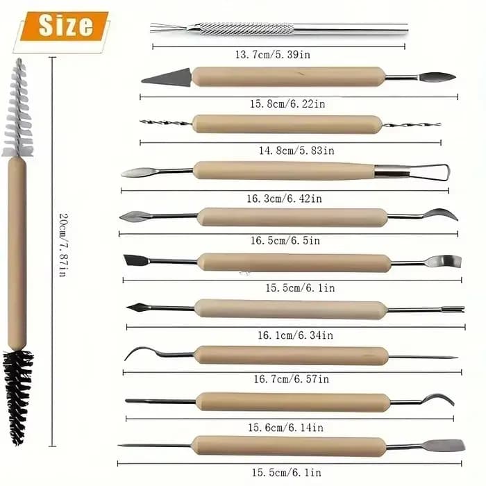 Outils en argile Double face 11 pièces-ensemble de sculpture avec manche en bois pour poterie