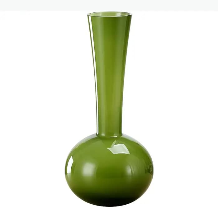 Vase en verre vert à long col