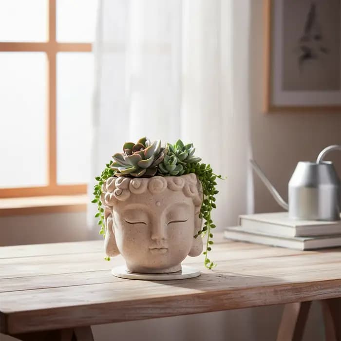 Pot de fleur tête de bouddha, jardinières de vase bourgeon, sculpture ouverte, beaucoup de plantes p