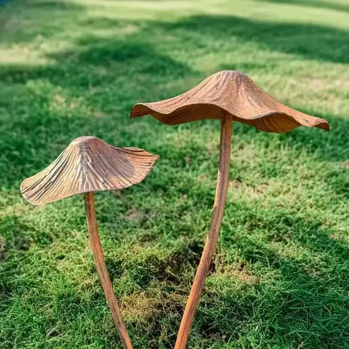 Ensemble de décoration de jardin champignon rouillé rétro en métal, plaque champignon rouillé pour e