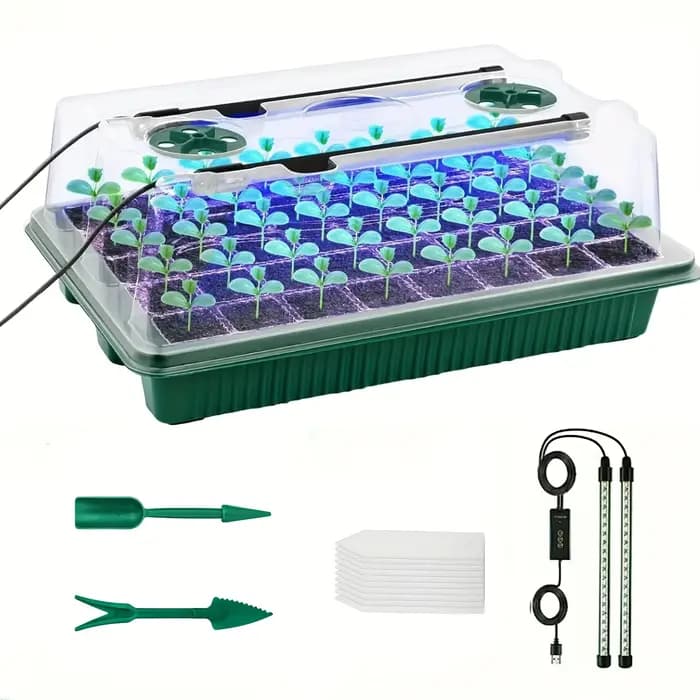 Kit de germination avec plateaux de semis à dôme haut - 40 cellules, 2 lampes de culture LED, minuteur intelligent et 3 modes pour le jardinage à domicile
