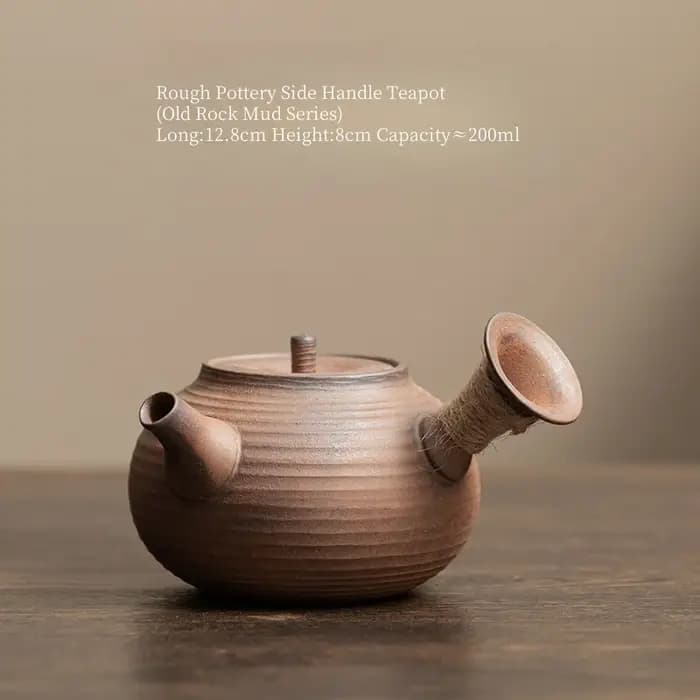 Théière à poignée latérale en poterie brute de boue de roche ancienne de 200ML