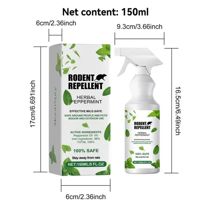 Spray anti-souris à la menthe poivrée 150ml – Prévention et défense contre les souris – Alternative humaine au piège – Empêche le nidification dans les maisons et les moteurs de voiture
