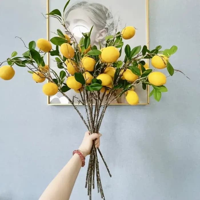 Branche de citron artificielle en feuilles vertes