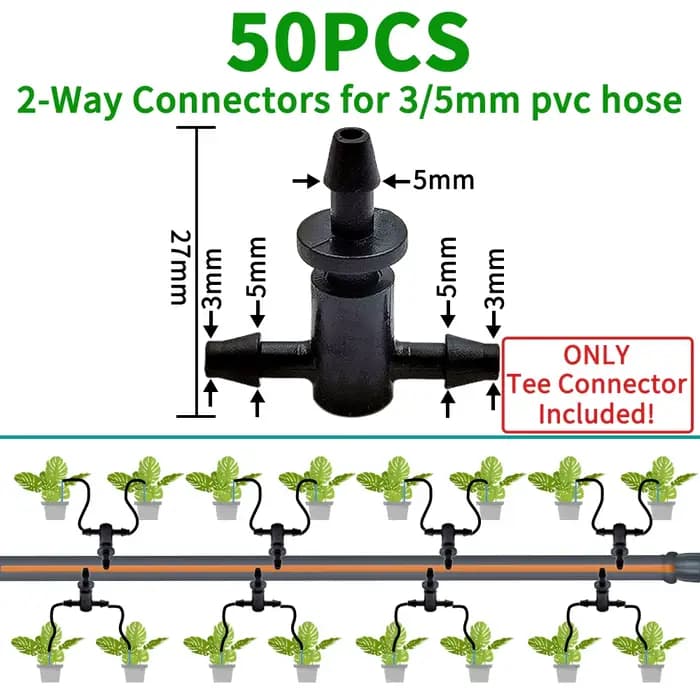 Oasis 50 pièces connecteur en t à 3 voies barbelé en plastique pour tube de 3/5mm raccords de tuyau d'arrosage Micro