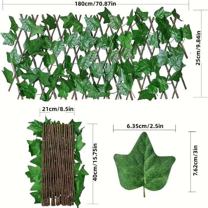 Fausse Clôture Télescopique en Bois pour Décoration de Jardin, Fausses Fleurs, Feuilles Vertes Artif