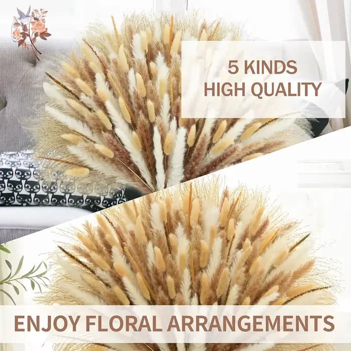 Bouquet de 150 tiges de fleurs de pampa naturelles séchées