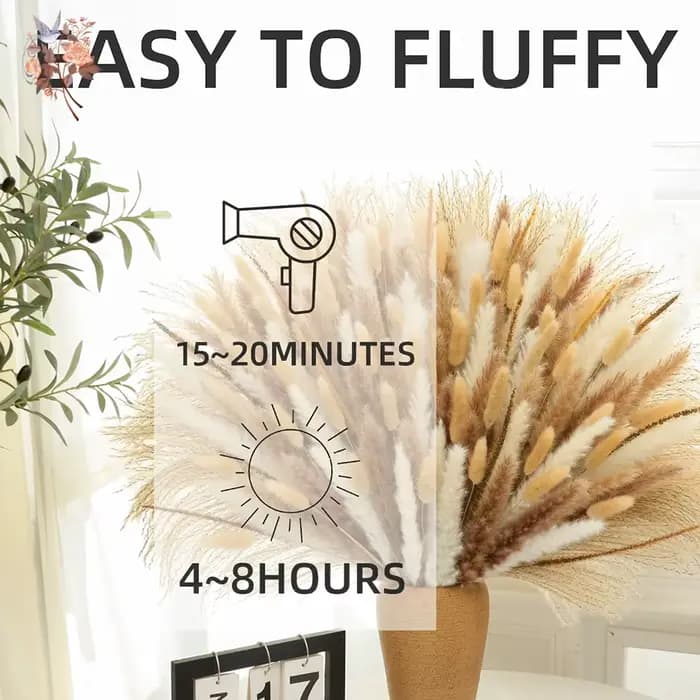 Bouquet de 150 tiges de fleurs de pampa naturelles séchées