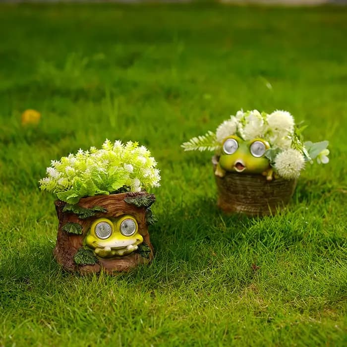 Pot de fleur de grenouille solaire avec lumière Led