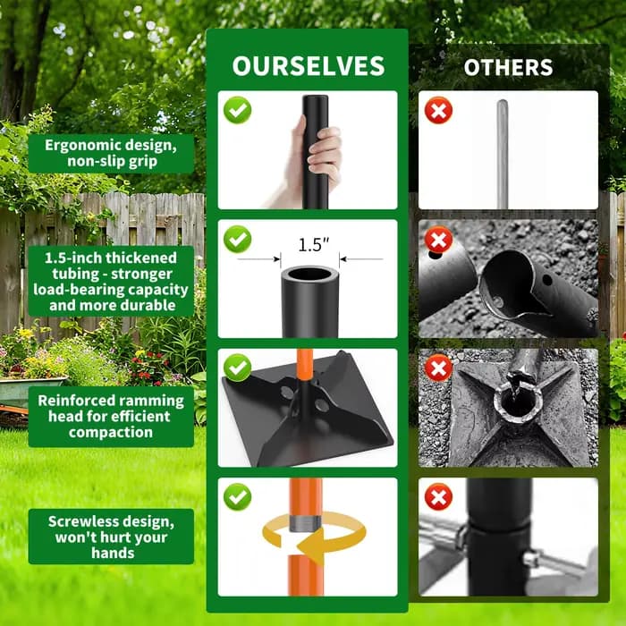 Pilon à main en acier robuste avec manche de 48 pouces