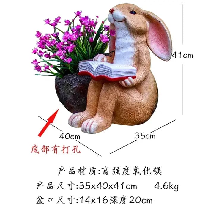 Pot de fleur lapin de lecture