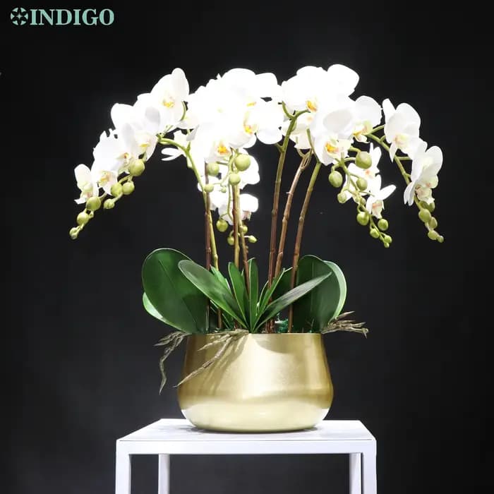 Orchidée cœur violet pour décoration de bureau, arrangement floral DIY, fleur au toucher réel, 7 piè
