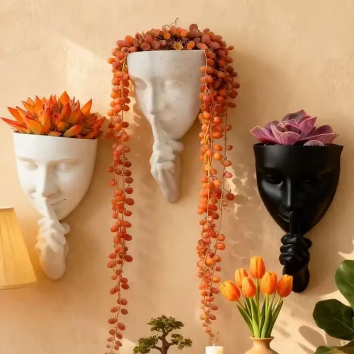 Pot de fleurs mural artistique en forme de visage
