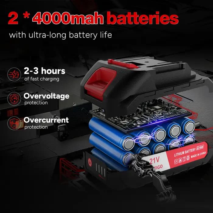 OUTIGO Tronçonneuse à batterie, Tronçonneuse 8 pouces, 2*4000mah, MINI Tronçonneuse sans fil, 4 cha