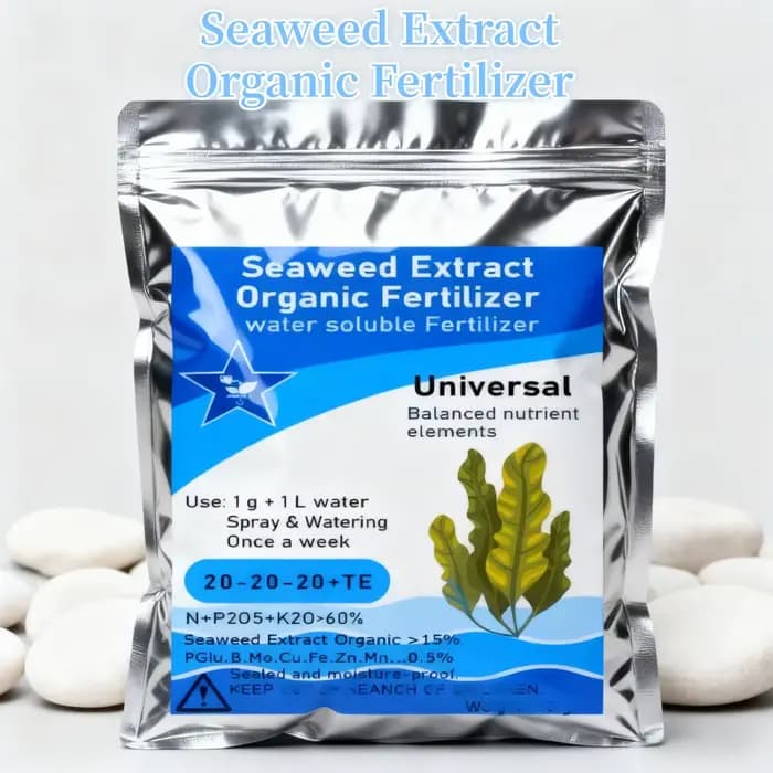Engrais organique à base d'extrait d'algues 60g, éléments nutritifs équilibrés, soluble dans l'eau,