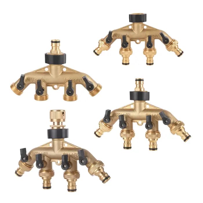 Mathiateur d'eau du robinet de jardin en laiton, filetage 3/4 ", 4 voies, séparateur de conduite d'e