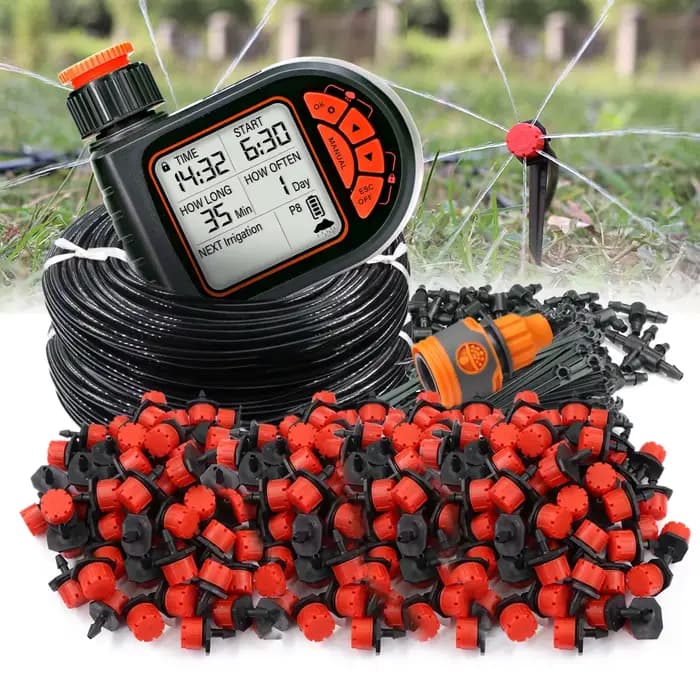 Système d'irrigation goutte-à-goutte automatique avec minuterie et capteur de pluie, 5-50m, tuyau de
