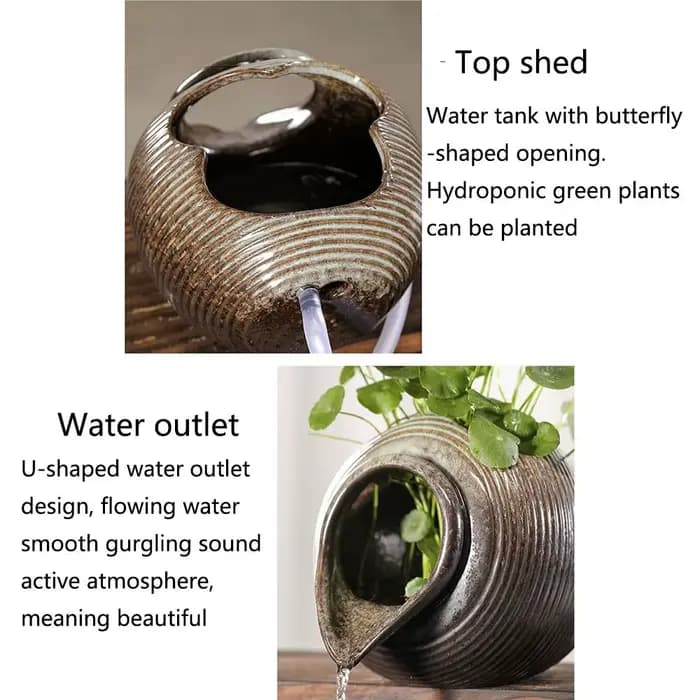 Pot à fleurs décoratif en céramique à ouverture supérieure avec circulation d'eau