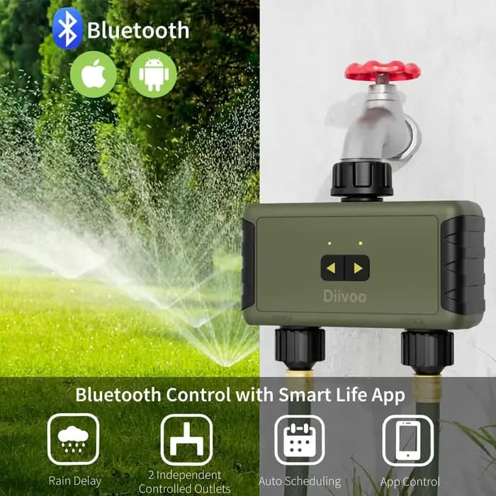Diivoo-Arroseur chronométré pour tuyau d'arrosage, minuterie d'eau intelligente Bluetooth, jusqu'à 2