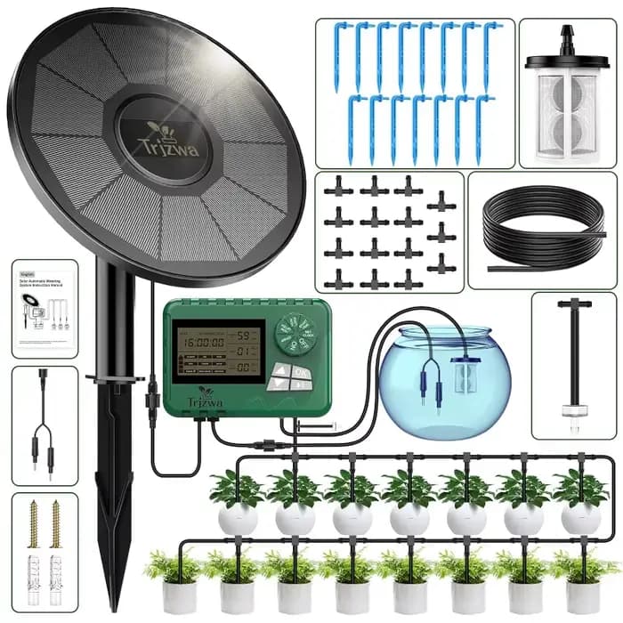 Système d'irrigation goutte-à-goutte solaire, avec tuyau de 15 mètres, pour jardin, balcon et serre