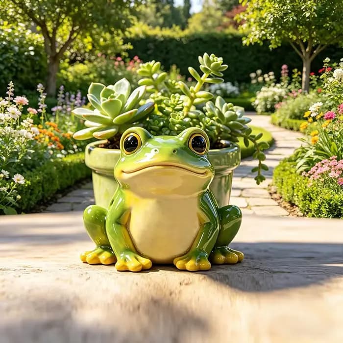 Pot de fleurs créatif en résine en forme de grenouille mignonne