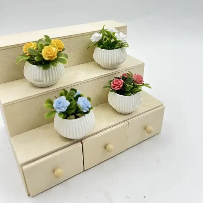 1 pièce Décoration de scène de salon pour maison de poupée, Modèle de plante en pot miniature de rose, Artisanat de paysage miniature